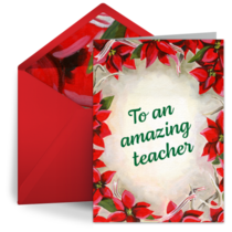 Thank You Teacher Poinsettia card image