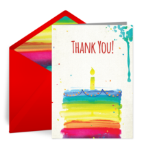 Rainbow Birthday Cake Thanks card image