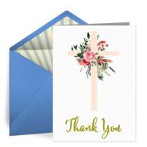 Floral Cross Thanks card image