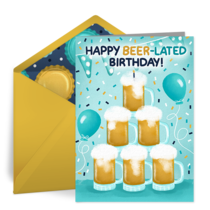 Beer-lated Birthday card image