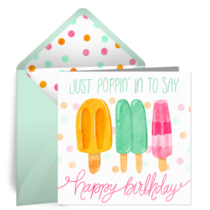 Poppin' In Birthday card image