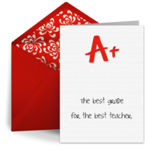 A+ Teacher Thank You card image