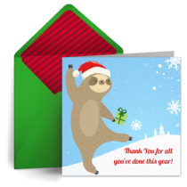 Santa Sloth Thanks card image