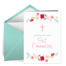 Floral First Communion card image