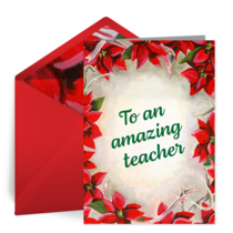 Thanks Teacher Poinsettia card image