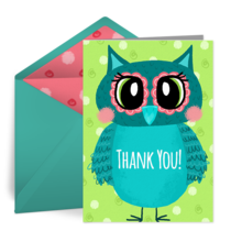 Groovy Owl Birthday Thanks card image