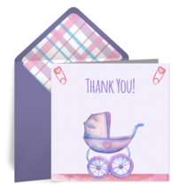 Baby Carriage Girl Thanks card image