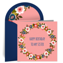 Flower Wreath Sister Birthday card image