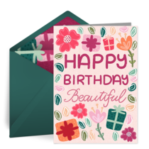 Happy Birthday Beautiful Floral card image