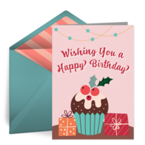 Holly Birthday Cupcake card image