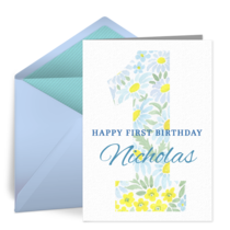 Personalized 1st Birthday Blue card image