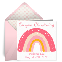 Rainbow Christening Pink card image