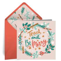 Teach And Be Merry Wreath card image